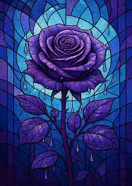 Purple Rose Stained Glass Art