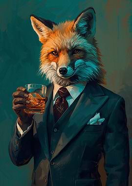 Fox in Suit with Whiskey