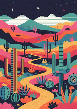 Colorful Desert Landscape Illustration