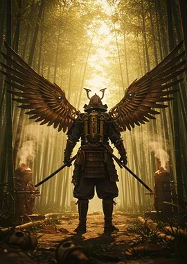Steampunk Samurai with Mechanical Wings