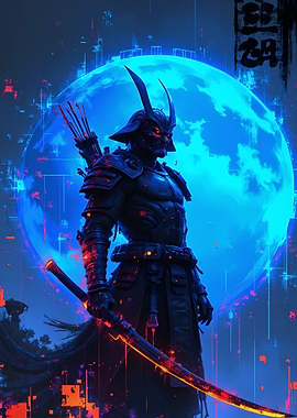 Cyberpunk Samurai with Glowing Sword