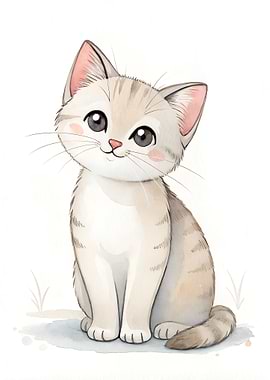 Cute Watercolor Kitten Illustration