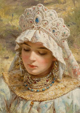 Young Woman in Russian Costume Painting