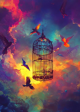 Birds escaping from a cage