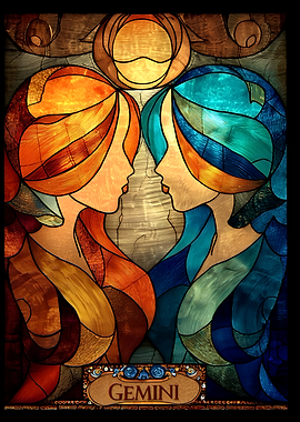 Gemini Zodiac Sign Stained Glass Art