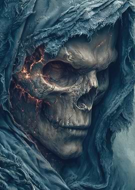 Hooded Skull with Fiery Cracks