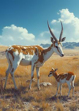 Mother and Baby Addax Antelope
