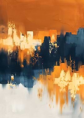 Abstract Cityscape Painting in Blue and Orange