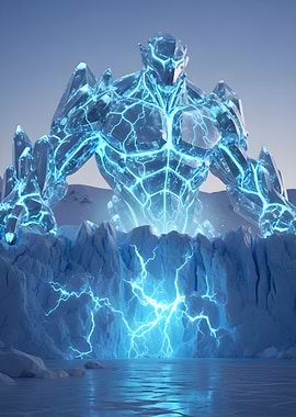 Ice Golem Rising from Frozen Landscape