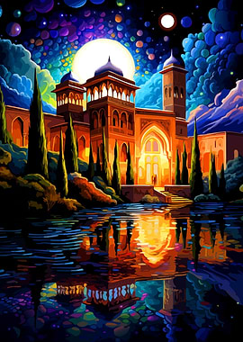 Fantasy Palace Reflection at Night