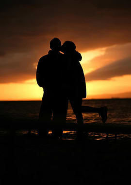 Silhouette of a couple at sunset
