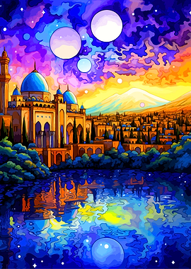 Fantasy Cityscape with Celestial Elements