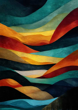 Abstract Colorful Wavy Landscape Painting