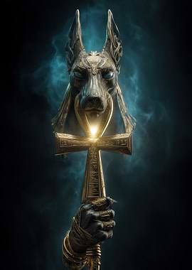 Anubis Holding Ankh Symbol