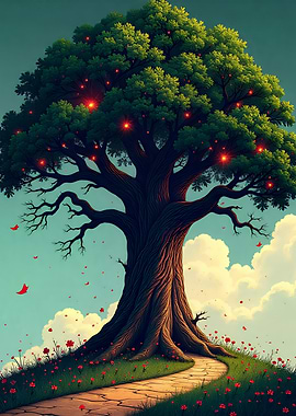 Magical Tree with Red Lights
