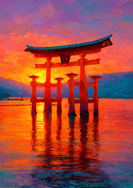 Itsukushima Shrine Torii Gate Painting