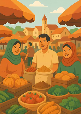 Vibrant Market Scene with Smiling People