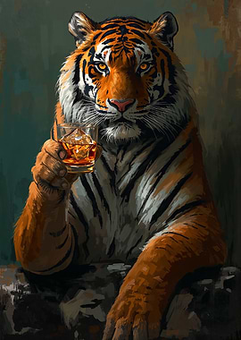 Tiger with Whiskey Glass Painting