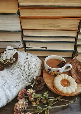 Cozy Autumn Still Life with Books