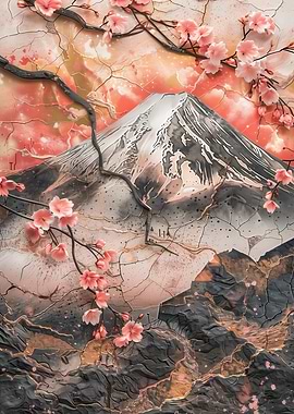Mount Fuji with Cherry Blossoms Art