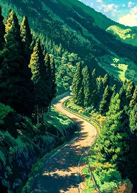 Winding Road Through Lush Green Mountains