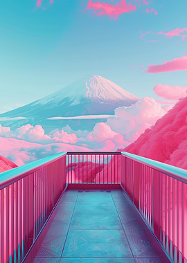 Mount Fuji Pink and Blue View
