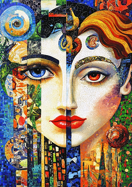 Mosaic Portrait with Contrasting Elements
