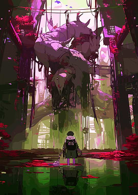 Overgrown Ruins and Lone Figure