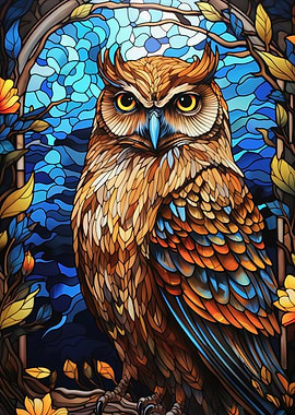 Stained Glass Owl Portrait