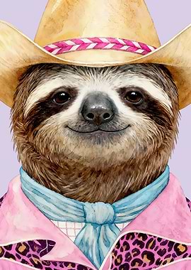 Sloth Cowboy Watercolor Portrait