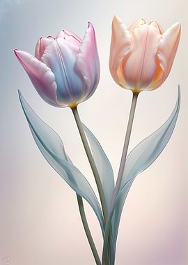 Two Tulips in Pastel Hues
