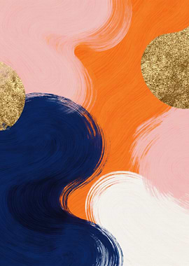 Abstract Brushstroke Art with Gold Accents