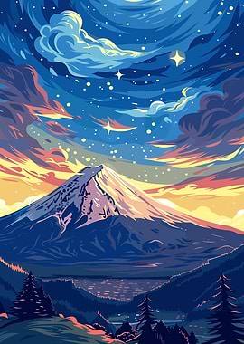 Mountain Landscape with Starry Sky
