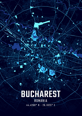 Bucharest Midnight City Map