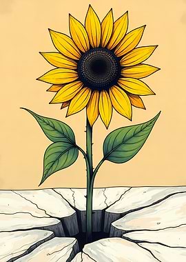 Sunflower Growing Through Cracked Earth