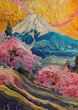 Mount Fuji and Cherry Blossoms Painting