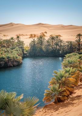 Desert Oasis with Palm Trees