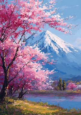 Cherry Blossoms Landscape Painting