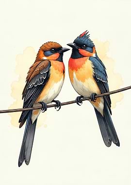 Two Birds on a Wire Illustration