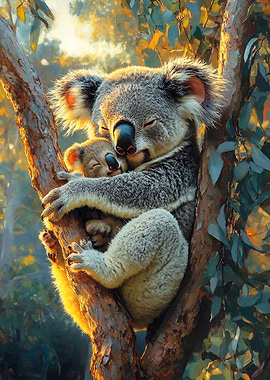 Koala Mother and Baby in Tree