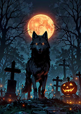 Halloween Wolf in Cemetery