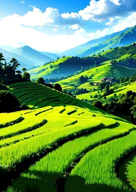 Lush Green Rice Terraces Landscape