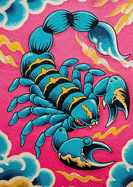 Blue Scorpion on Pink Background
