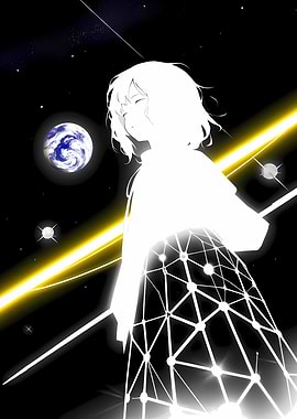 Anime Girl in Space with Earth