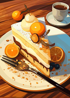 Orange Cake Slice with Coffee