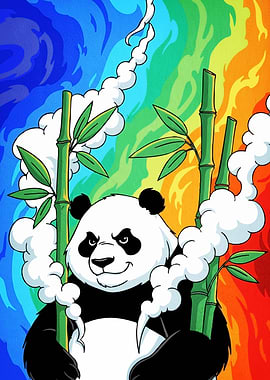 Cartoon Panda Bamboo Smoke