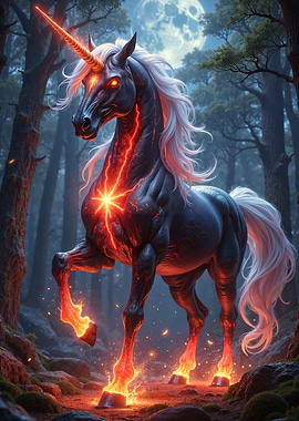 Fiery Unicorn in Forest