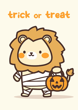 Cute Halloween Lion Mummy with Pumpkin