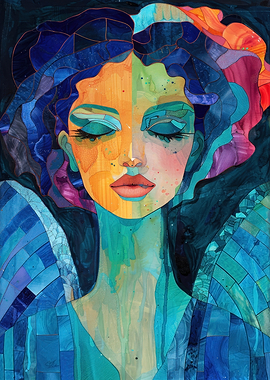 Abstract Portrait with Mosaic Texture