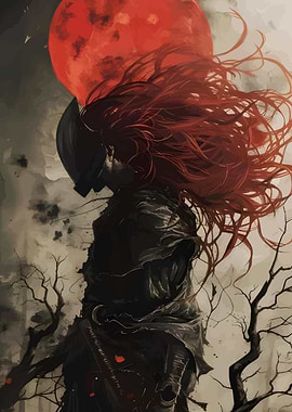 Dark Warrior Under Red Moon